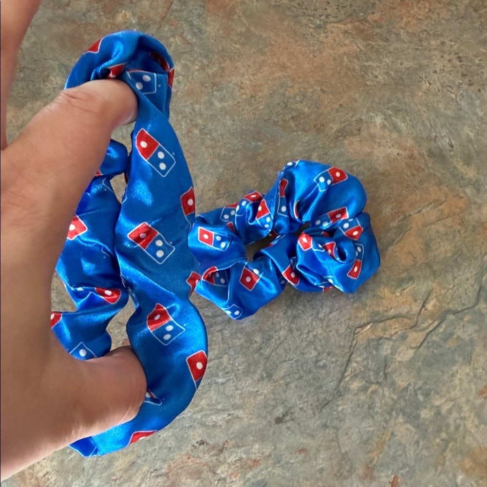 Dominos Pizza Patterned Scrunchies  Set of 2 NWOT - Picture 2 of 2